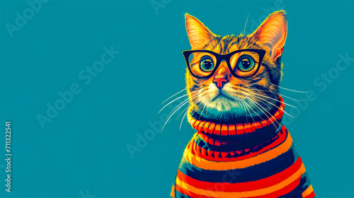 Hipster Cute Pop Art Cat Illustration  Generative AI