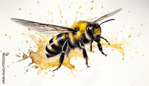 Painting of a Bee on White Background