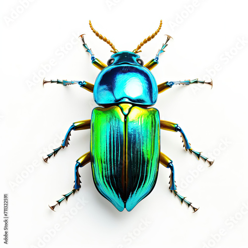 Blue and Green Beetle on White Surface © Piotr