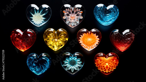 Set of multi-colored heart-shaped gemstones