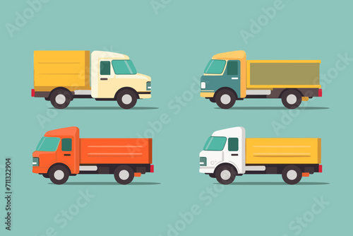 Flat cars set. Taxi and minivan, cabriolet and pickup. Bus and suv, truck. Urban, city cars and vehicles transport vector flat icons. Cabriolet and truck, car and bus, automobile pickup illustration