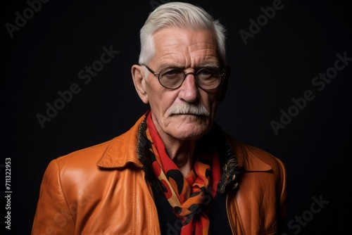 Portrait of an old man with a mustache. Isolated on black background.