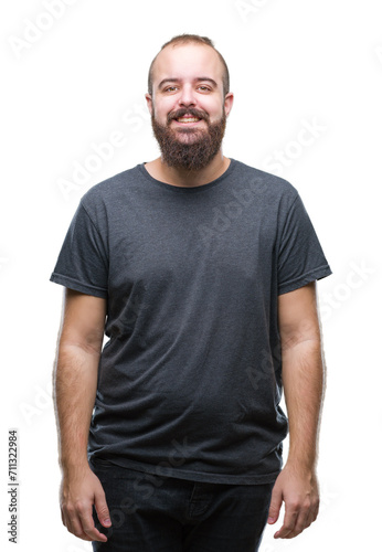 Young caucasian hipster man over isolated background with a happy and cool smile on face. Lucky person. © Krakenimages.com