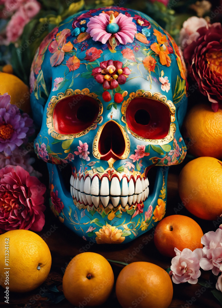  Mexican Skull Calavera with fruits