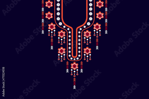 Beautiful geometric necklace design, floral pattern, necklace embroidery kaftans design for fashion woman, bohemian necklace, neckline, clothing, vector illustration.