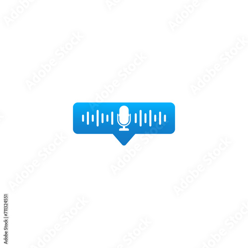 Sound waves in a speech bubble. There is a white microphone. Design for chat applications.