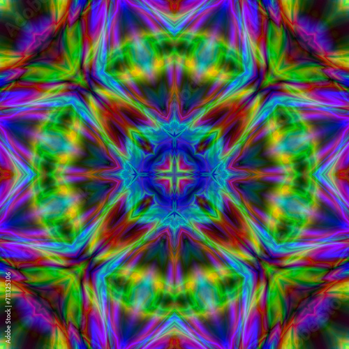 decorative fantasy   flower ornament. the idea for the fabric  Wallpaper  carpets  seal. abstract pattern kaleidoscope Illustration with a kaleidoscope. psychedelic background