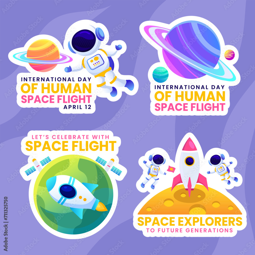 Human Space Flight Label Flat Cartoon Hand Drawn Templates Background Illustration