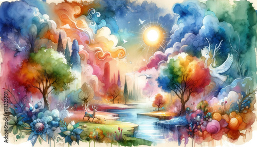 Enchanted Watercolor Wonderland  A Vivid Dreamscape of Nature s Fantasy