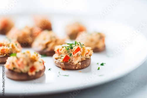 stuffed mushrooms garnished with red pepper flakes, macro shot