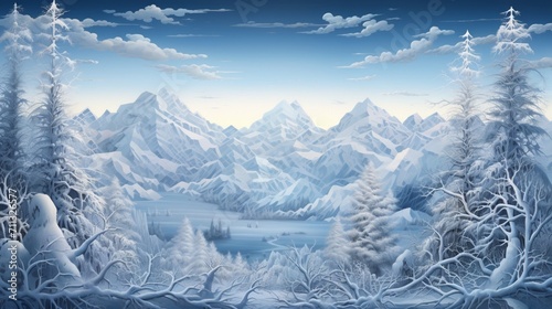 snow-covered mountain scene, capturing the pristine beauty of a winter landscape - Generative AI