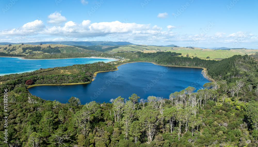 Aerial: the Kai Iwi Lakes near Dargaville, Northland, New Zealand.