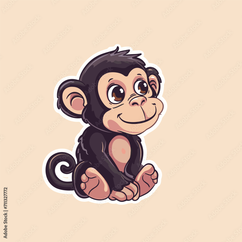 Cute baby monkey sticker vector illustration Cute baby monkey sticker vector illustration