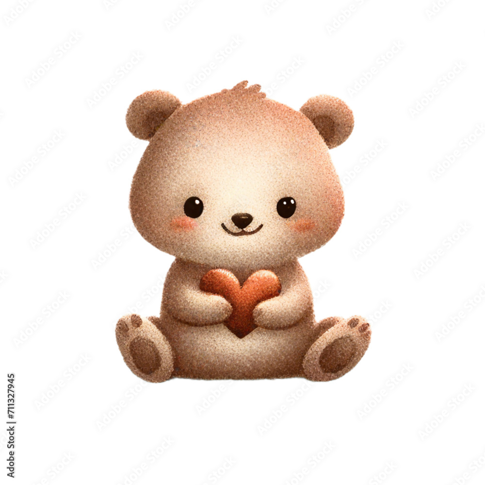 Fototapeta premium Cartoon cute little bear with balloons on Valentine's Day