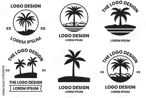 Coconut tree or sea logo in the concept of tourism in vintage style