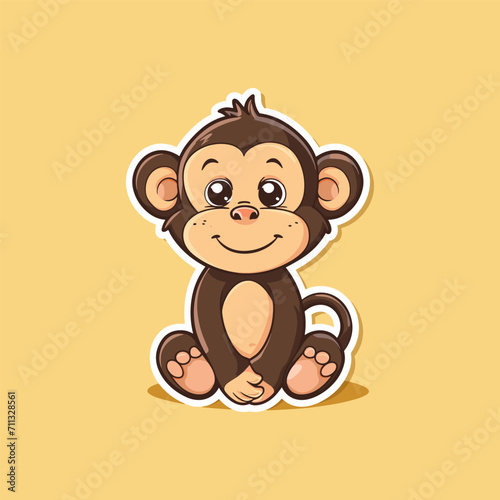 Cute baby monkey sticker vector illustration