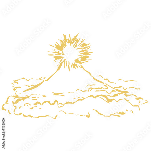 金色の富士山と太陽のイラスト素材　ベクター