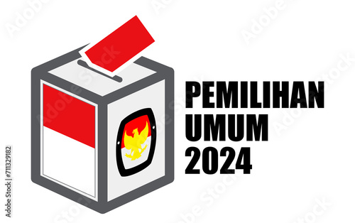 Indonesia Election Day with voting box. (translation text kpu, pilpres, serentak PEMILU = election). 3D Render photo