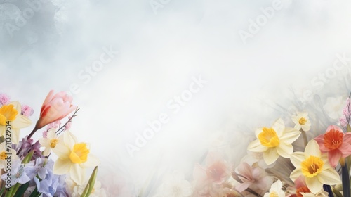  Border background adorned with blooming spring flowers  adding an elegant and floral touch to Easter-themed graphics