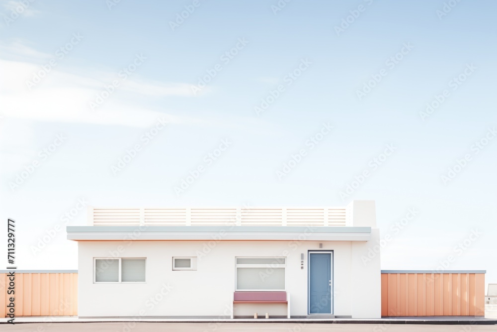 white minimalist house with flat roof and geometric lines