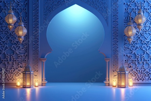 Elegant Islamic and Lanterns with Blue Background Fototapet