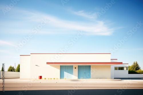 white modern house with flat roof and blue sky © primopiano