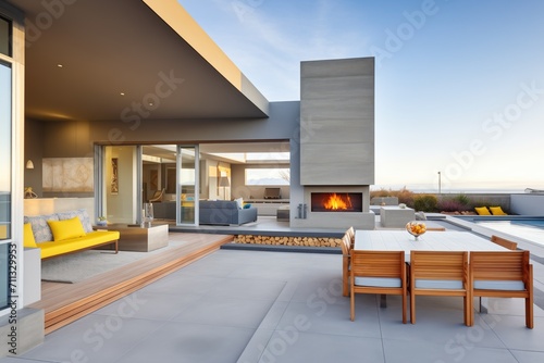 luxury residence with flat roof and outdoor fireplace © primopiano