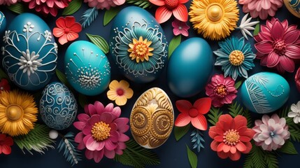 Artistic background with a cascade of beautifully decorated Easter eggs, adding a burst of color and joy to any Easter-themed design
