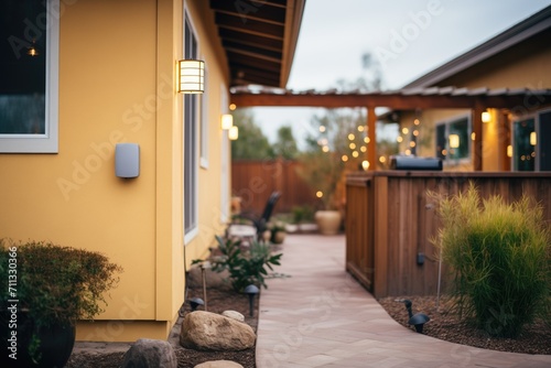 motion sensor led lights along a smart house pathway