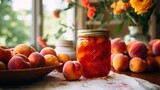 
Peach preserves in the making, capturing the juicy essence of summer in a jar
