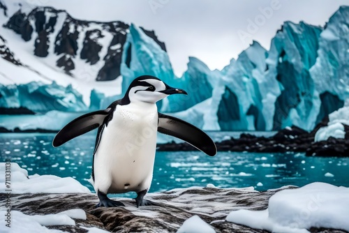Elevate your connection with the wonders of the polar regions with a stunning photograph of a chinstrap penguin on the serene beach in Antarctica.
