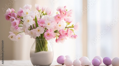  Stylish shots of elegant floral arrangements designed for Easter celebrations  emphasizing the beauty of spring blooms and festive decor