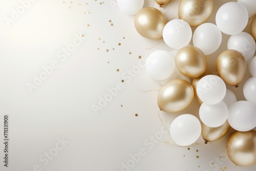 Golden and white balloon set with sparkle glitter in isolated on the white copyspace background. Helium balloon template for party and celebration.