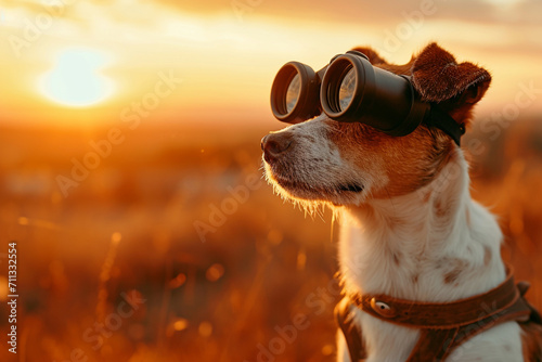 dog with binocular to explore long distance  © ItziesDesign