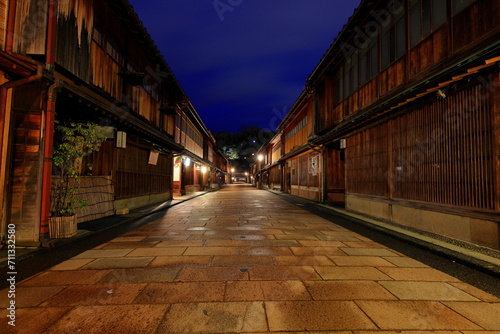 Higashi Chaya District with teahouses and shops situated at Higashiyama, Kanazawa, Ishikawa, Japan photo