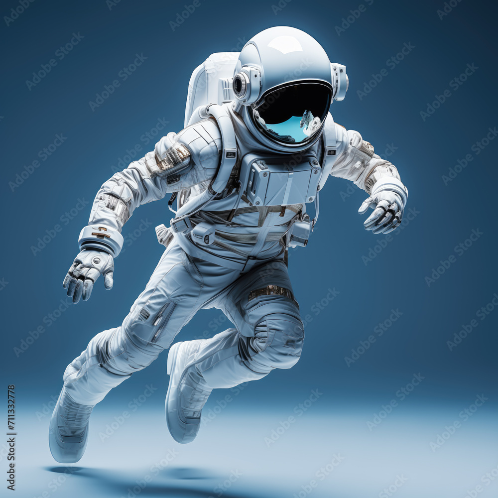 Astronaut on isolated blue background.	
