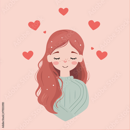 happy girl with heart in hands. valentine day vector illustration isolated on white background. flat design.