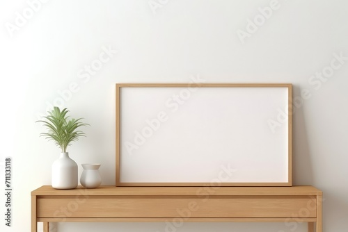 Blank horizontal poster frame mockup in cozy home interior background. Photo Frame Mockup with white wall background © dwiadi14