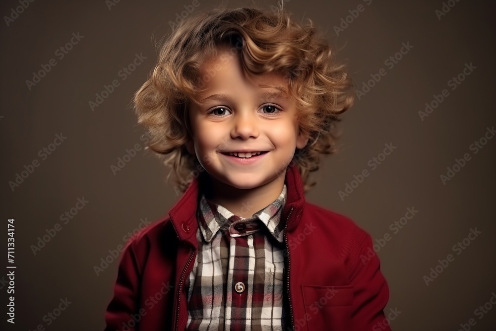 A portrait of a cute little boy with curly hair. Studio shot. A portrait of a cute little boy with curly hair. Studio shot.