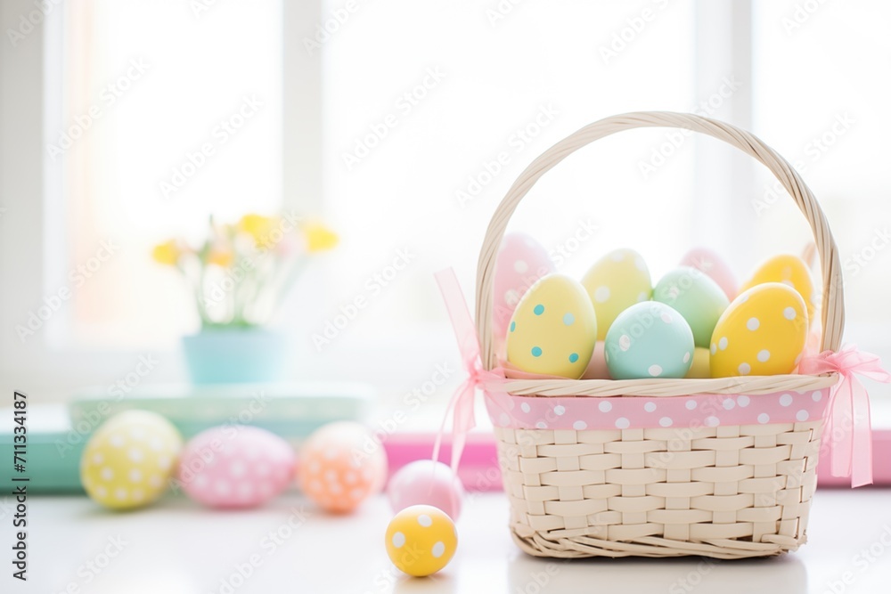 pastel easter basket with polka dot eggs