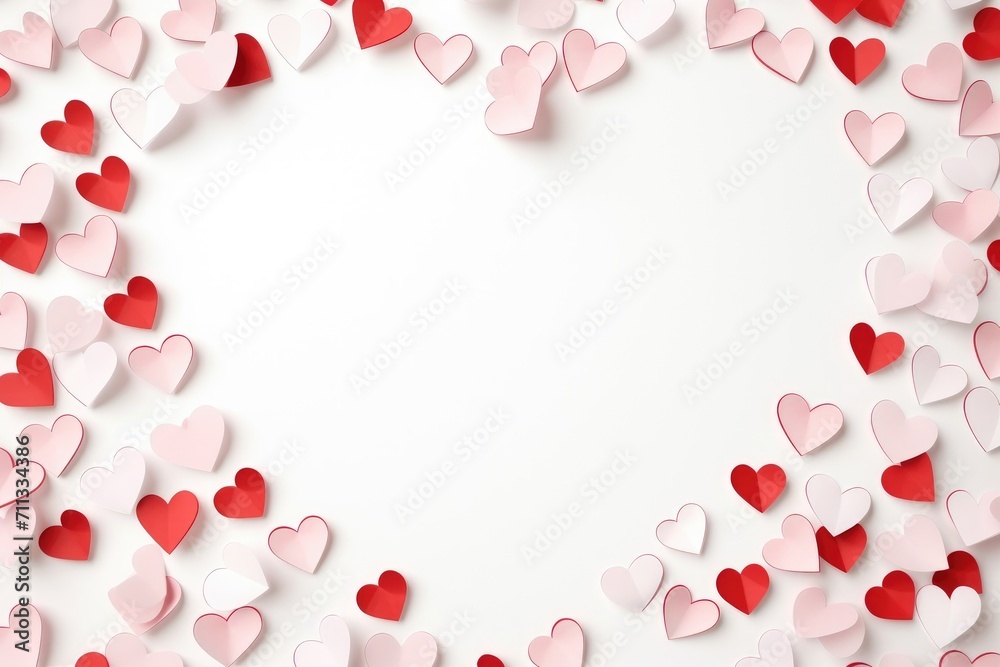 Red and white paper heart make love shape isolated in white background. Background concept for romantic and happy valentine days Red and white paper heart make love shape isolated in white background. Background concept for romantic and happy valentine days