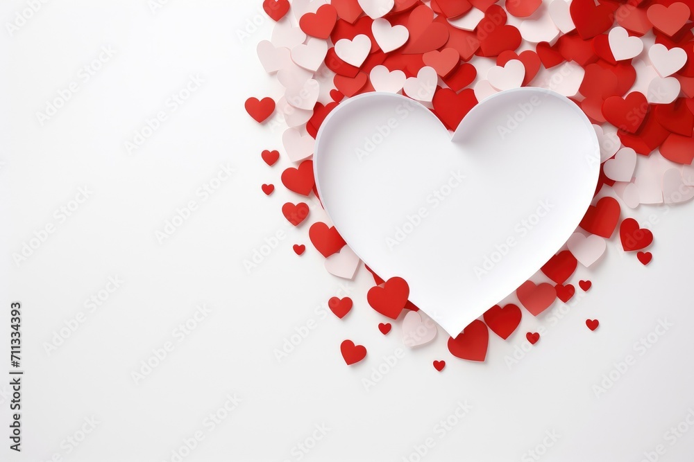 Red and white paper heart make love shape isolated in white background. Background concept for romantic and happy valentine days