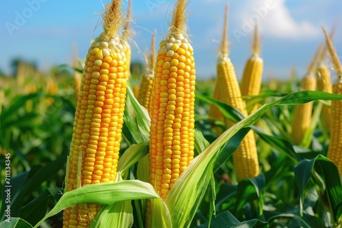 corn on field harvest concept, good product of agriculture farming 