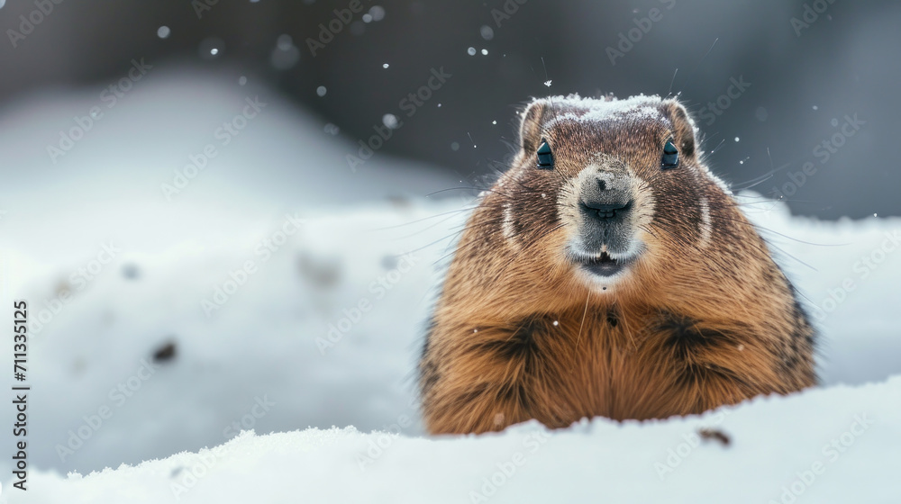 custom made wallpaper toronto digitalA curious groundhog emerges from snow, its whiskers flecked with winter's touch