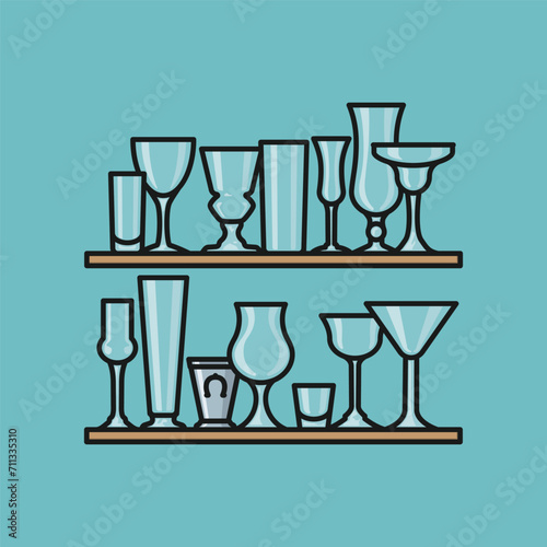 Variety of cocktail glasses on shelves vector illustration for National Cocktail Day on March 24