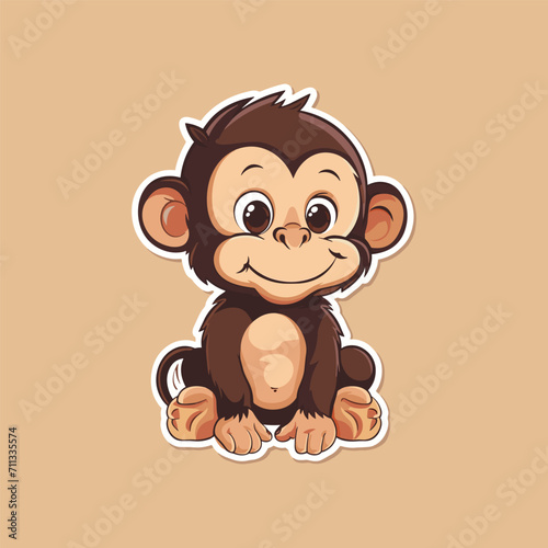 Cute baby monkey sticker vector illustration