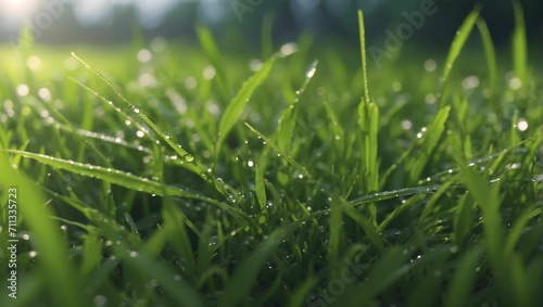Wet grass in the morning, 4k, ultra detailed. generative AI
