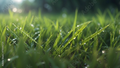 Wet grass in the morning, 4k, ultra detailed. generative AI