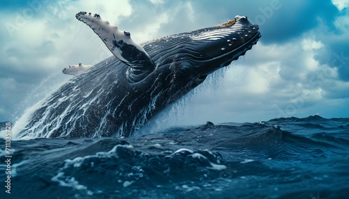 whale jumping out of ocean waves © Steven