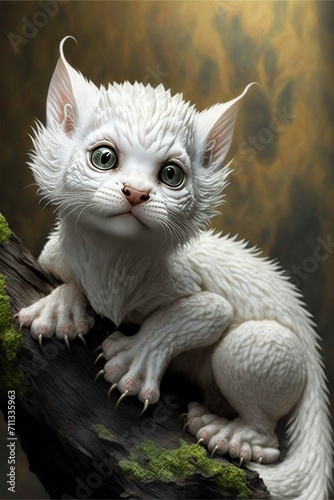 Small white dragon kitten with big eyes